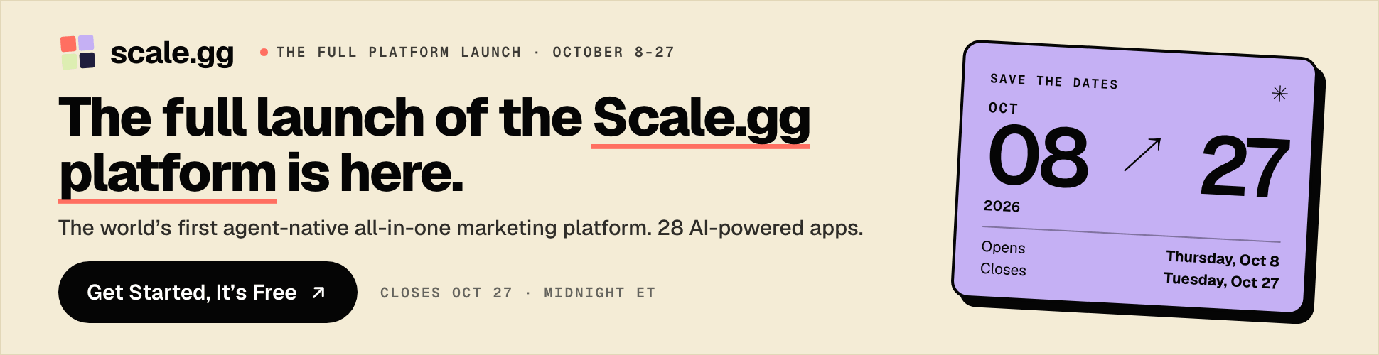 The full launch of the Scale.gg platform is here. October 8-27. Get started free.
